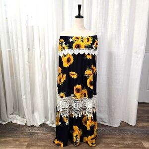 2/$30 Umgee Strapless Sunflower Sun Dress Sz S Oversize Boho Prairie Cottagecore